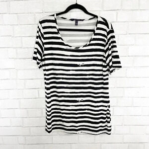 Long Tall Sally Black & White Striped Scoop Neck Tee Shirt Women's Size Medium